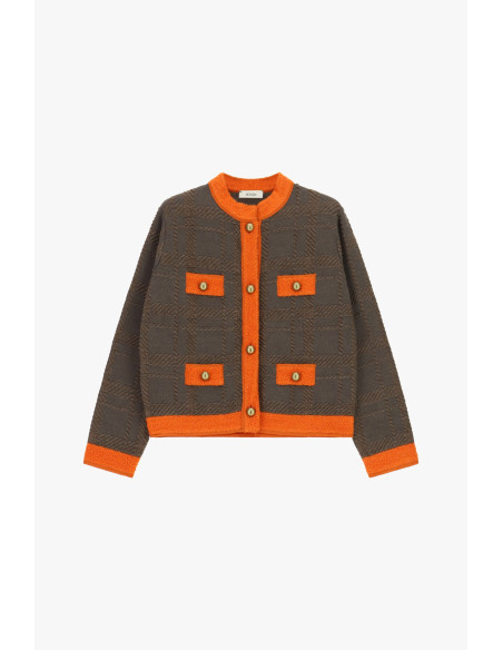 Dixie Short Cardigan with Geometric Pattern and Four Pockets - Vest...