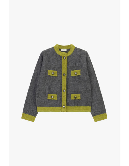 Cardigan court à motifs géométriques et quatre poches Dixie - Vesti...