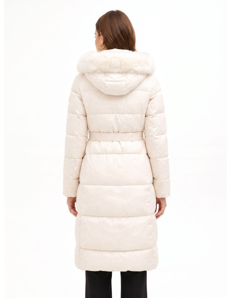 Rinascimento Long Down Jacket with Hood and Removable Faux Fur Trim