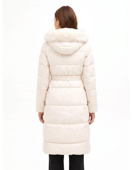 Rinascimento Long Down Jacket with Hood and Removable Faux Fur Trim