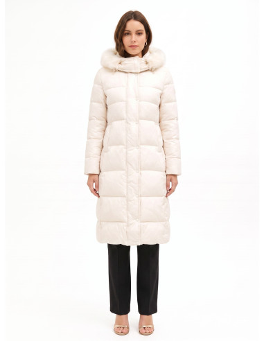 Rinascimento Long Down Jacket with Hood and Removable Faux Fur Trim
