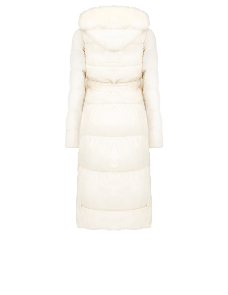 Rinascimento Long Down Jacket with Hood and Removable Faux Fur Trim