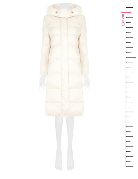 Rinascimento Long Down Jacket with Hood and Removable Faux Fur Trim