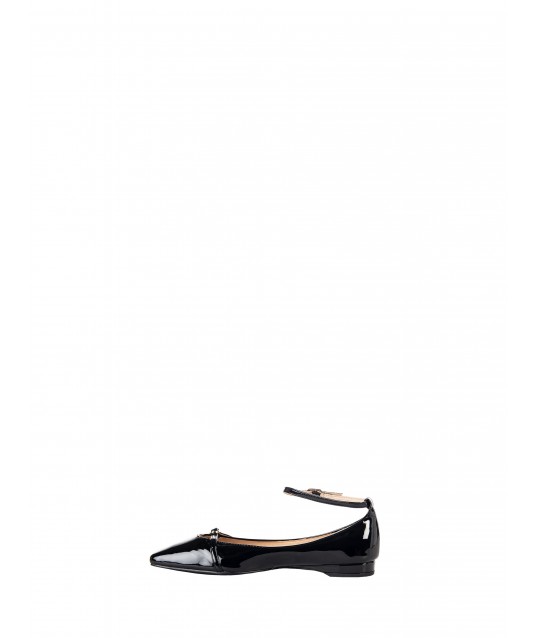 Rinascimento Glossy Patent Leather Ballet Flats with Ankle Strap
