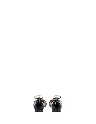 Rinascimento Glossy Patent Leather Ballet Flats with Ankle Strap