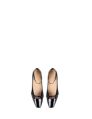 Rinascimento Glossy Patent Leather Ballet Flats with Ankle Strap