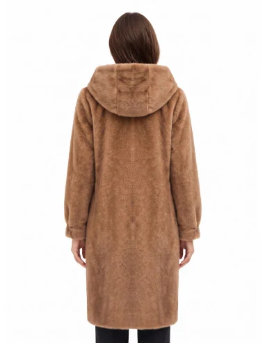 Manteau long à capuche en fourrure synthétique douce et poches passepoilées « Rinascimento »