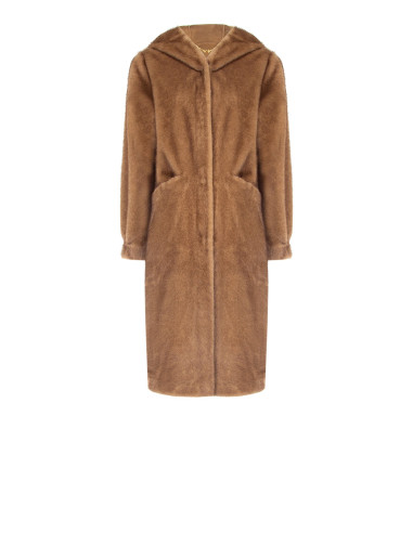 Long coat with a hood in soft faux fur and in-seam pockets by Rinascimento
