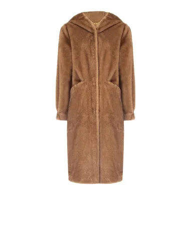 Manteau long à capuche en fourrure synthétique douce et poches passepoilées « Rinascimento »