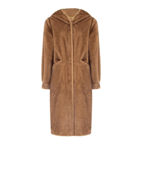 Cappotto Lungo Con Cappuccio In Morbida Pelliccia Sintetica E Tasche A Filo Rinascimento