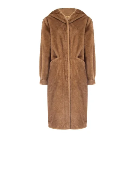 Cappotto Lungo Con Cappuccio In Morbida Pelliccia Sintetica E Tasche A Filo Rinascimento