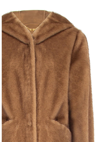 Long coat with a hood in soft faux fur and in-seam pockets by Rinascimento
