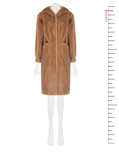 Manteau long à capuche en fourrure synthétique douce et poches passepoilées « Rinascimento »