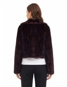 Double-breasted crop jacket in soft faux fur with a striped effect, featuring spotted trim and in-seam pockets – Rinascimento 2