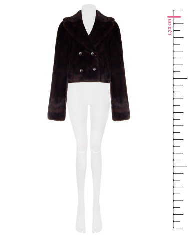 Veste courte à double boutonnage en fourrure synthétique douce à effet strié, avec surpiqûres tachetées et poches passepoilées