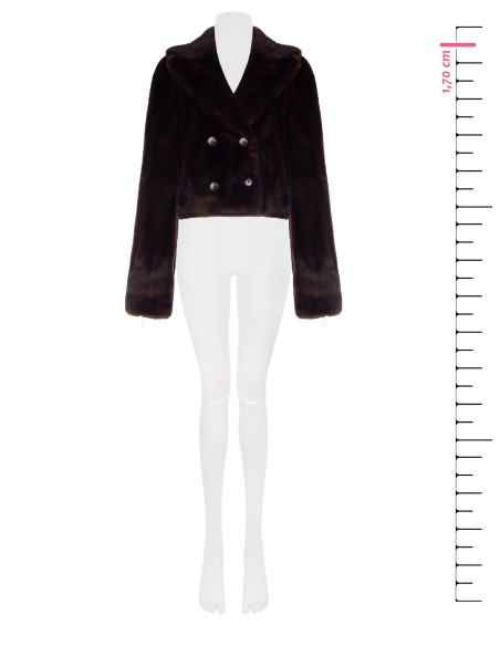 Veste courte à double boutonnage en fourrure synthétique douce à effet strié, avec surpiqûres tachetées et poches passepoilées