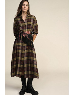 Dixie Long Checked Dress with Scarf Belt
