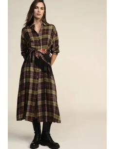 Robe longue à carreaux avec ceinture foulard Dixie