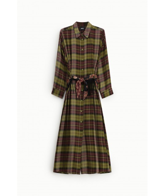 Abito Lungo A Quadri Con Cintura Foulard Dixie