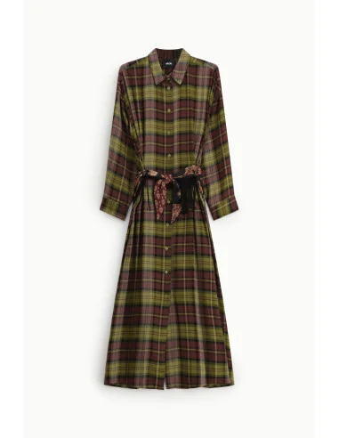 Robe longue à carreaux avec ceinture foulard Dixie