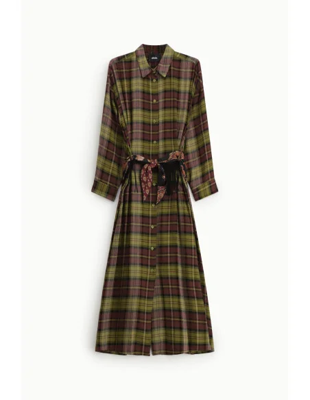 Abito Lungo A Quadri Con Cintura Foulard Dixie