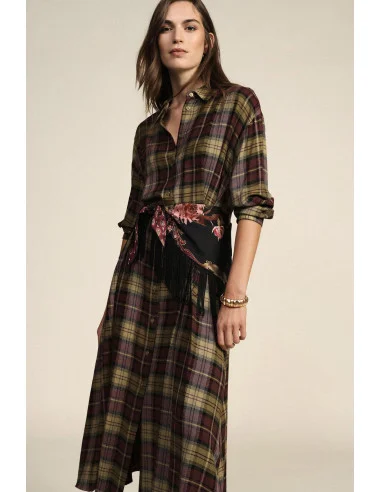 Robe longue à carreaux avec ceinture foulard Dixie
