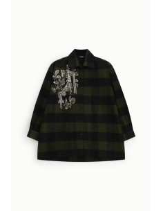 Dixie Oversized Checked Shirt with Floral Embroidery