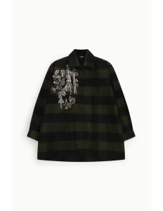 Dixie Oversized Checked Shirt with Floral Embroidery