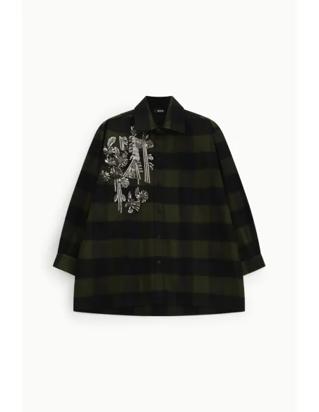 Camicia A Quadri Oversize Con Ricamo Floreale Dixie