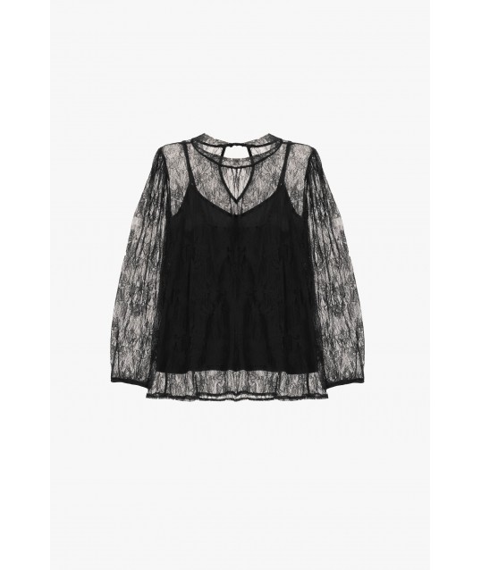 Top A Manica Lunga In Pizzo Trasparente Dixie