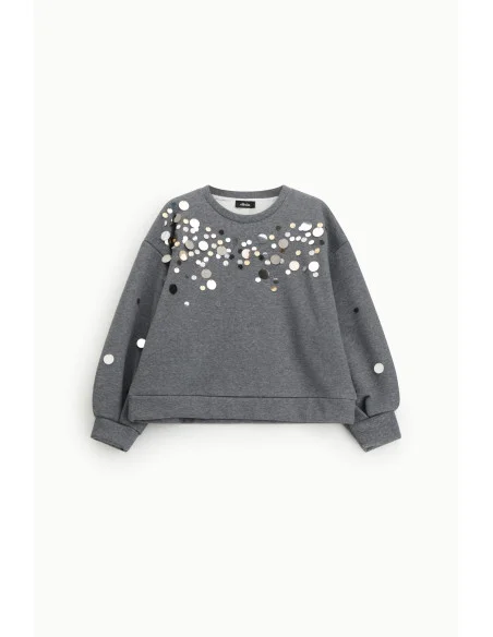 Dixie Oversized Sweatshirt with Round Mirror-Effect Appliques