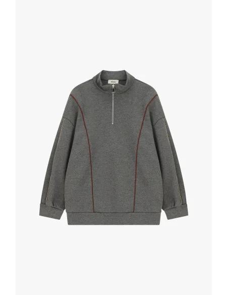 Dixie Hoodless Zip-Up Sweatshirt with Contrast Stitching