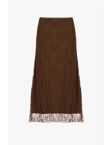Dixie Long Skirt with Lace Overlay and Sheer Hem