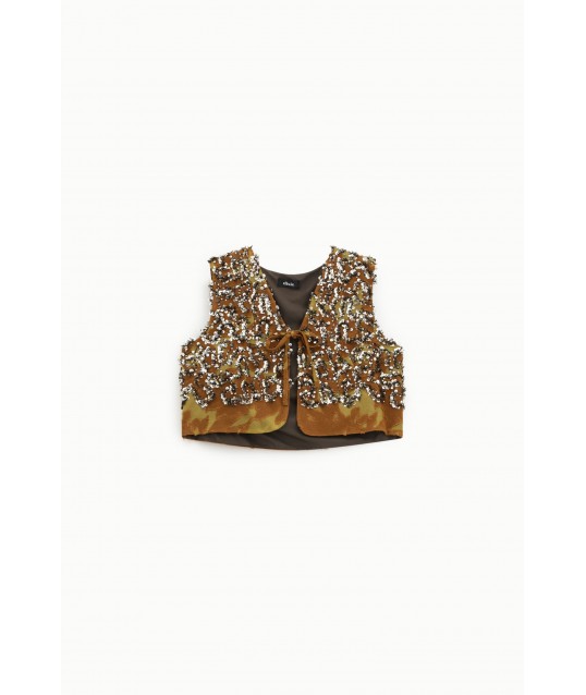 Dixie Short Sequin-Patterned Waistcoat With Tie Fastening