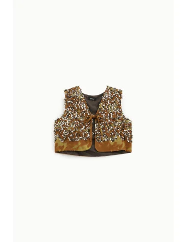 Gilet Corto Con Paillettes Fantasia E Chiusura A Laccetto Dixie