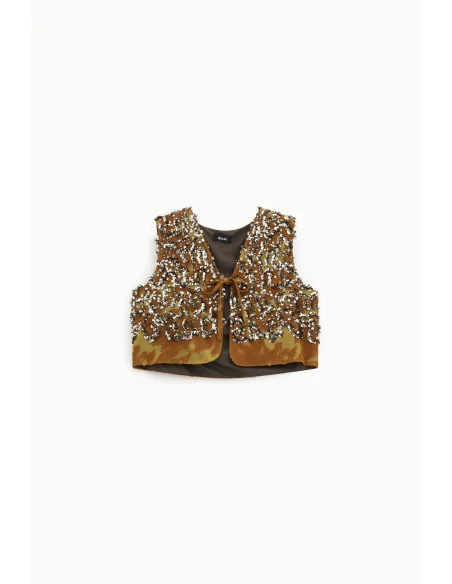 Dixie Short Sequin-Patterned Waistcoat With Tie Fastening