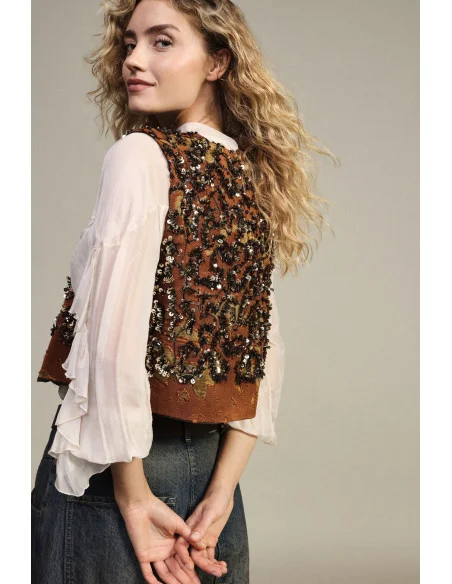 Gilet court à motifs de paillettes et fermeture à lacets Dixie