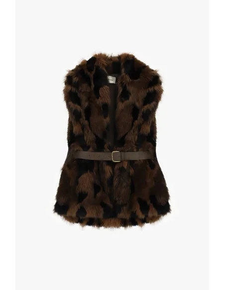 Dixie Spotted Faux Fur Waistcoat with Belt