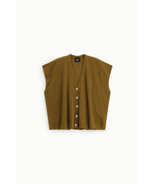 Sleeveless jumper with buttons and a V-neck