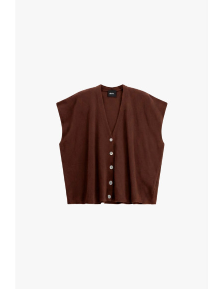 Pull sans manches à boutons et encolure en V en forme de « X »