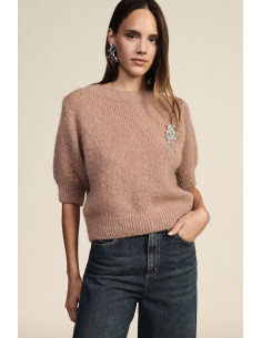Dixie Crew-Neck Jumper with Half-Length Sleeves and Jewellery Detail