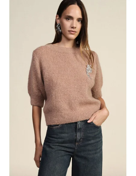 Maglione Girocollo Con Maniche A Mezza Lunghezza E Applicazione Gioiello Dixie