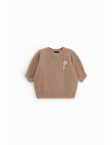 Dixie Crew-Neck Jumper with Half-Length Sleeves and Jewellery Detail