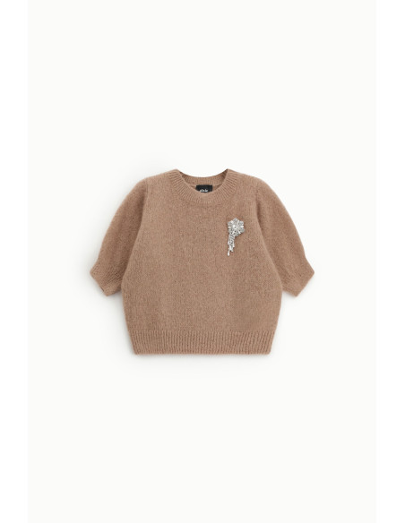 Dixie Crew-Neck Jumper with Half-Length Sleeves and Jewellery Detail
