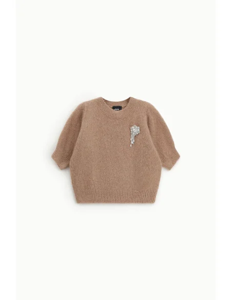 Maglione Girocollo Con Maniche A Mezza Lunghezza E Applicazione Gioiello Dixie