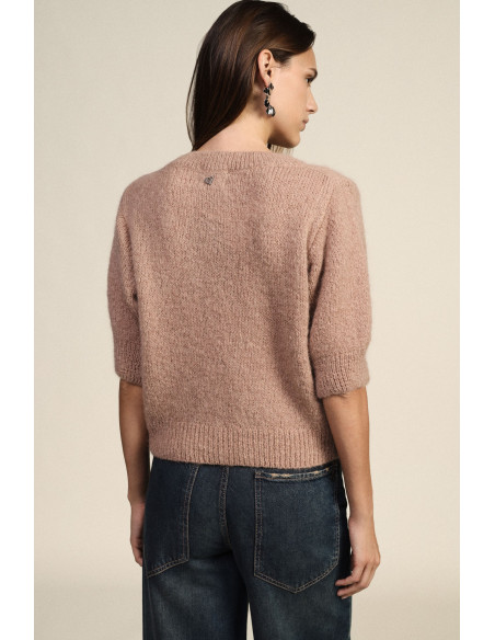 Dixie Crew-Neck Jumper with Half-Length Sleeves and Jewellery Detail