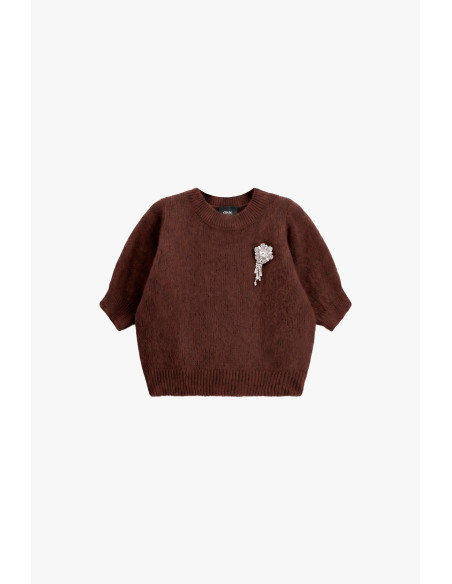 Dixie Crew-Neck Jumper with Half-Length Sleeves and Jewellery Detail