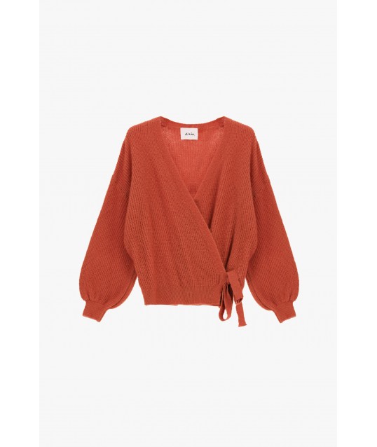 Wrap-around cardigan with wide sleeves and a Dixie knot