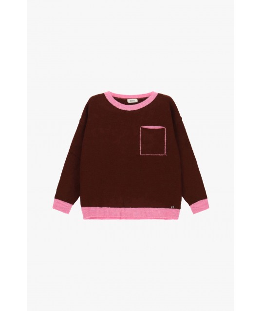 Pull à col rond avec bordures contrastées et poche « Dixie »