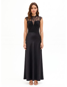 Long Satin Dress with Chantilly Lace Insert by Rinascimento